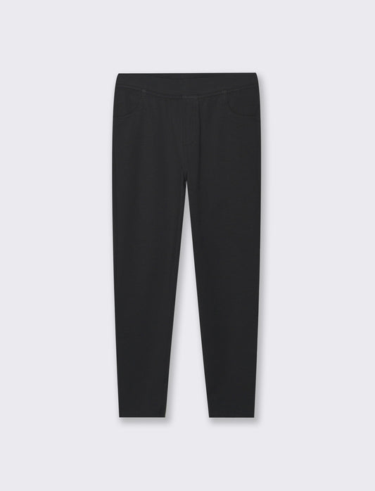 Leggings effetto denim in jersey jaquard da bambina - Nero