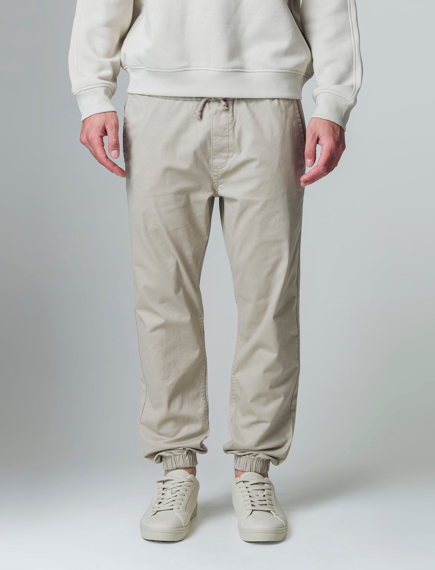 Man's elastic twill jogger pants - Beige