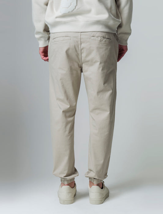Man's elastic twill jogger pants - Beige