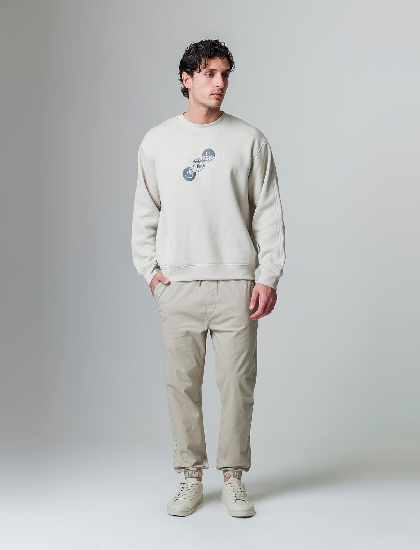 Man's elastic twill jogger pants - Beige