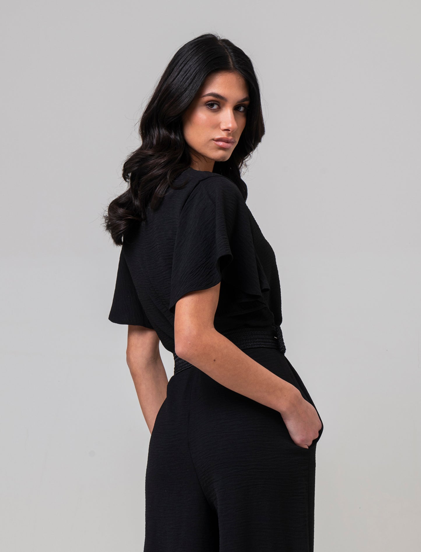 Tuta con cintura da donna - Nero