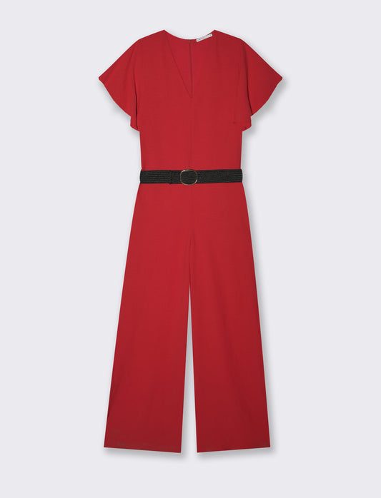 Tuta con cintura da donna - Rosso scarlatto