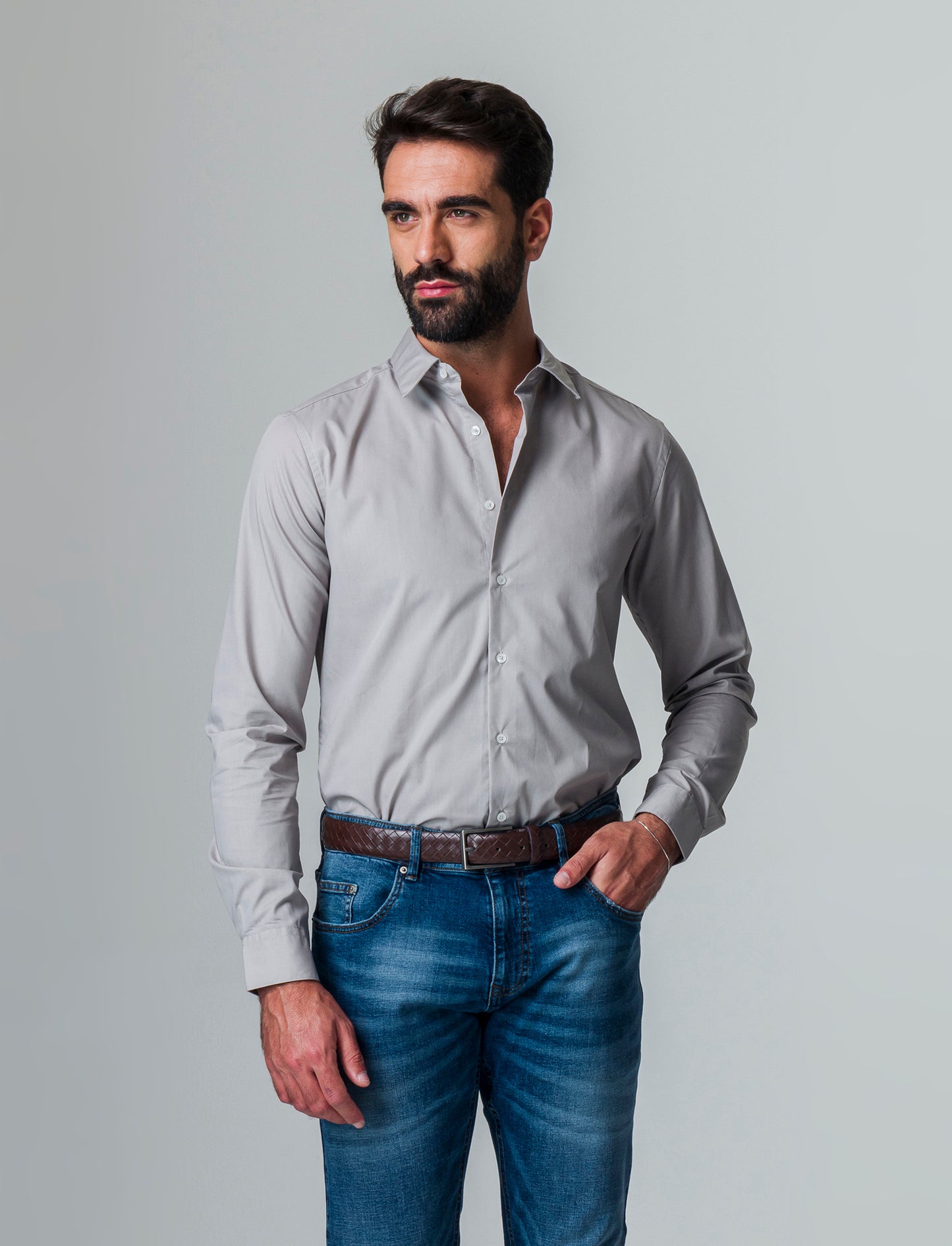 Camicia basic slim fit easy iron da uomo - Grigio