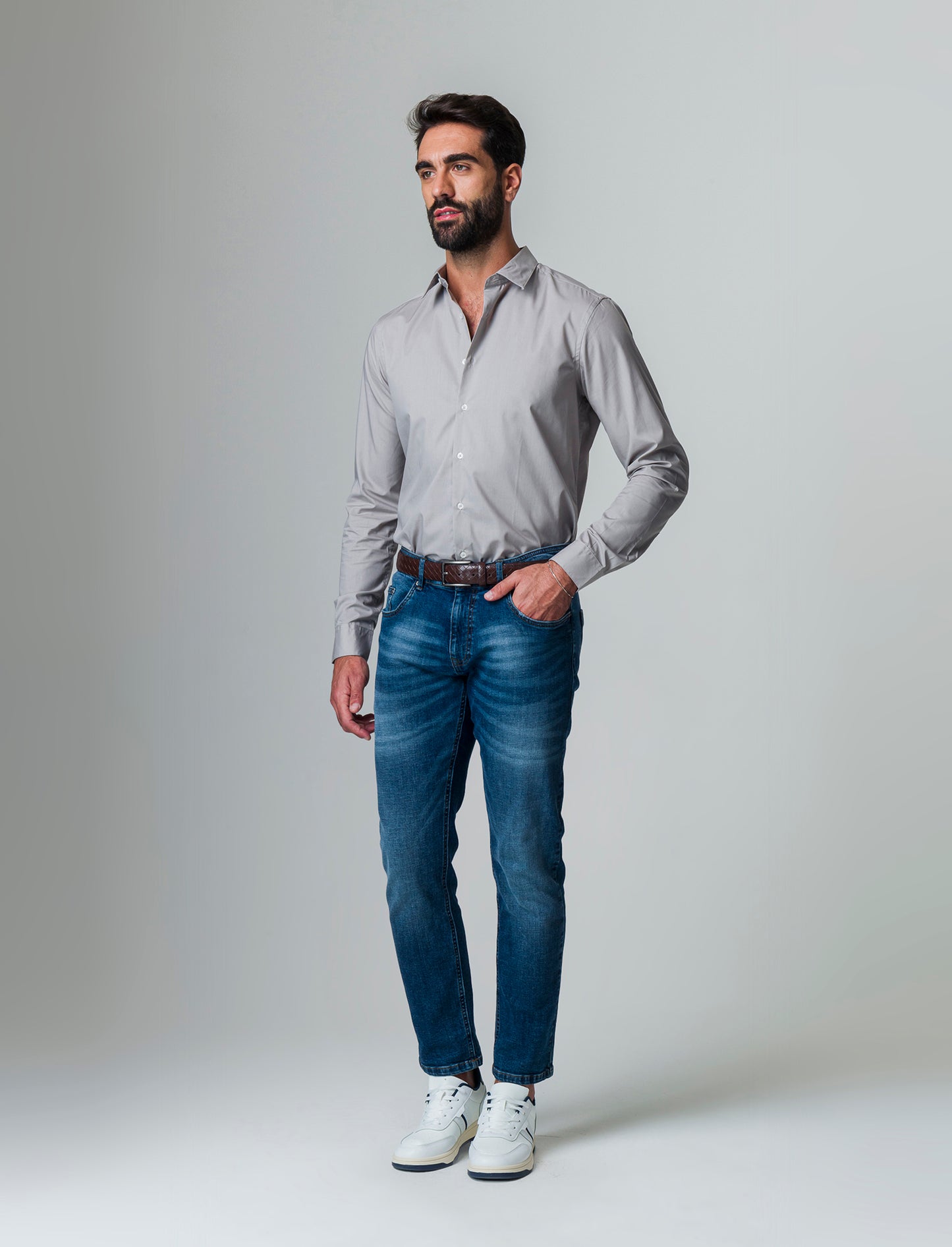 Camicia basic slim fit easy iron da uomo - Grigio