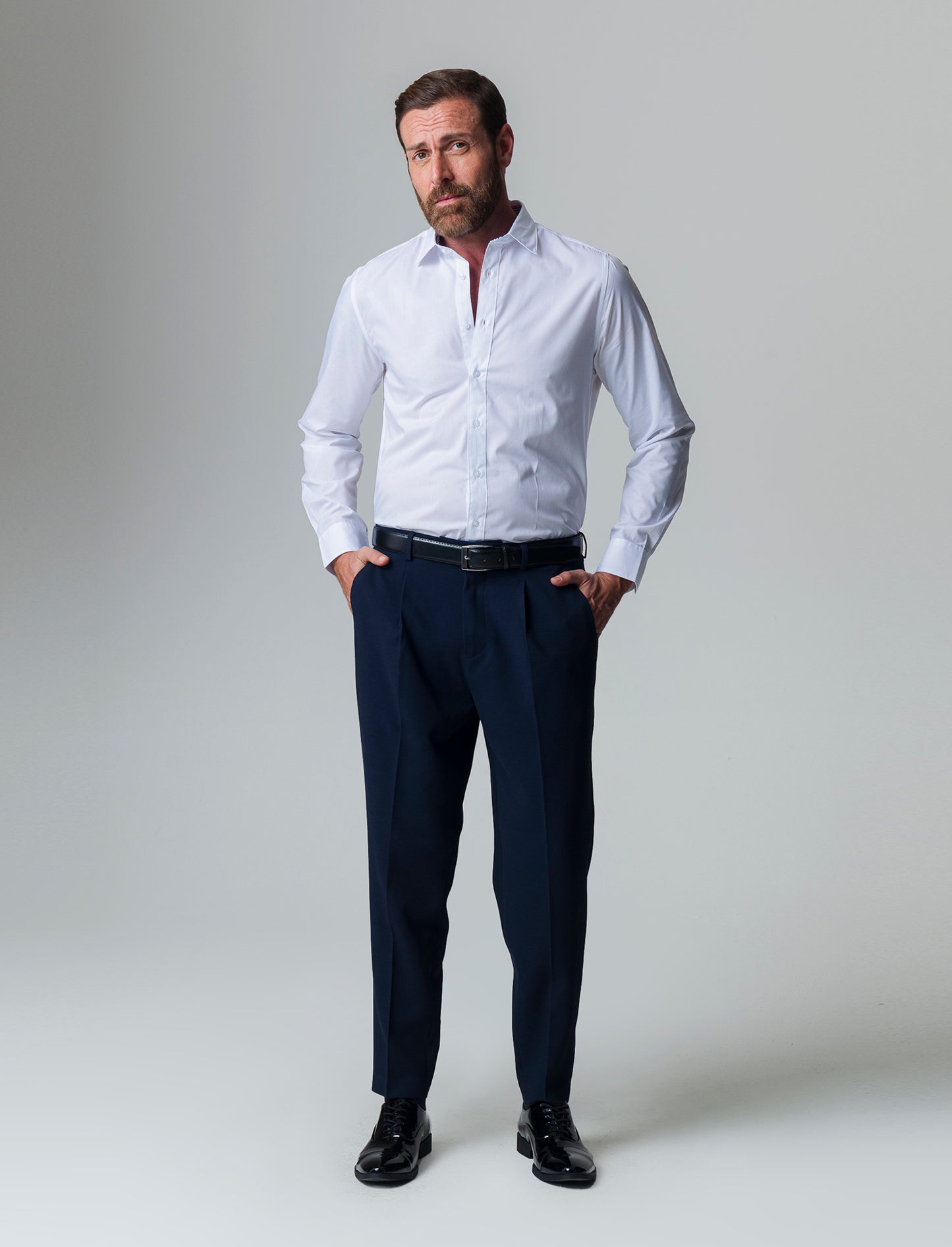 Camicia regular fit easy iron unita ed a fantasia da uomo - Bianco