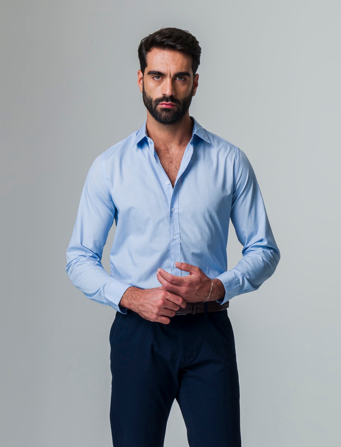 Camicia regular fit easy iron unita ed a fantasia da uomo - Celeste