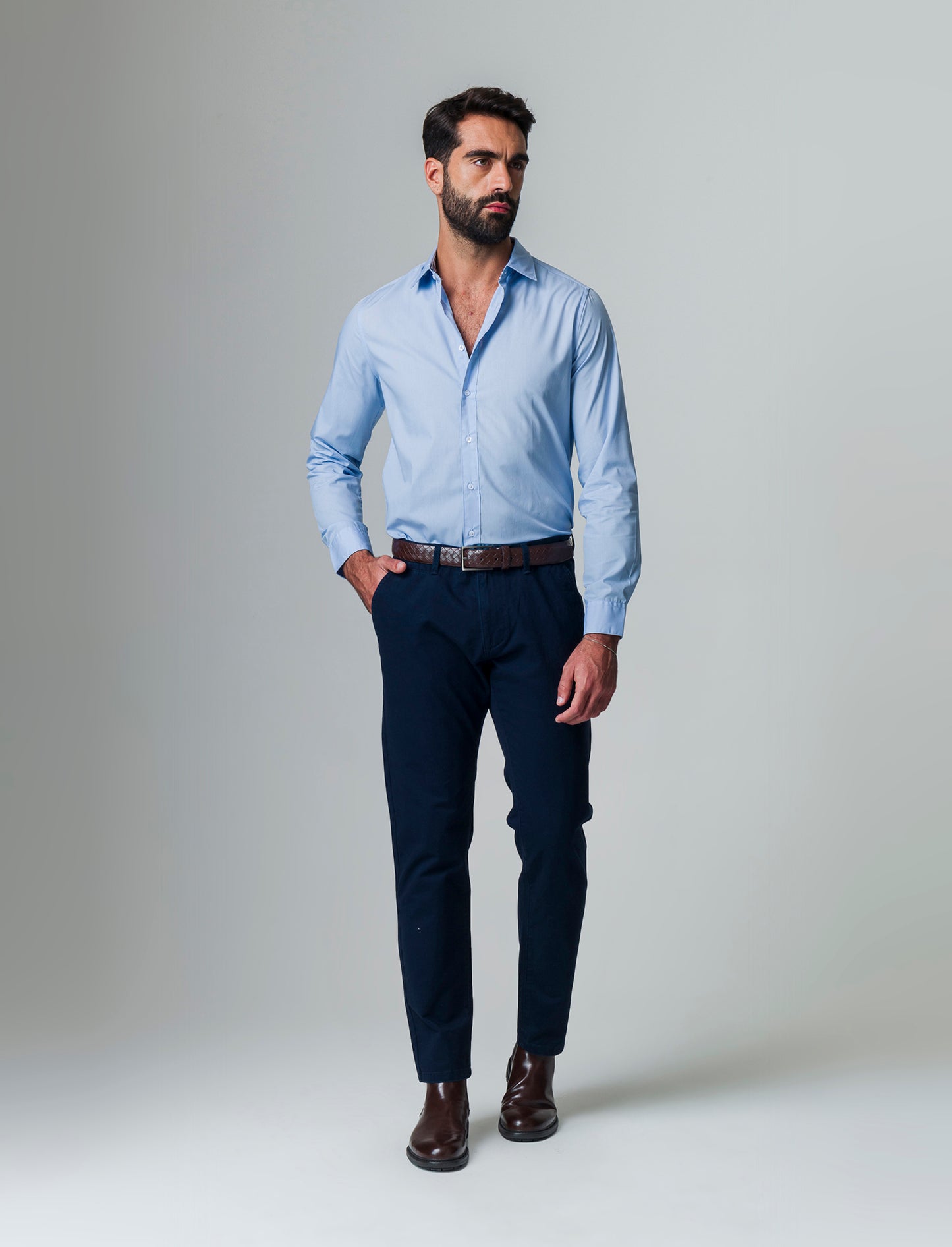 Camicia regular fit easy iron unita ed a fantasia da uomo - Celeste
