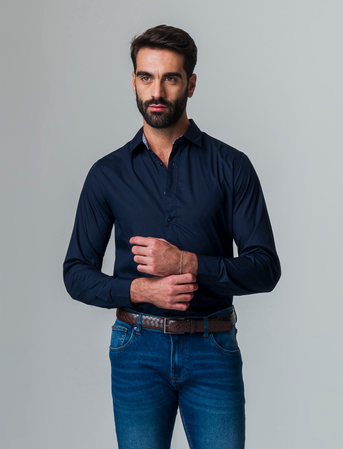 Camicia regular fit easy iron unita ed a fantasia da uomo - Blu