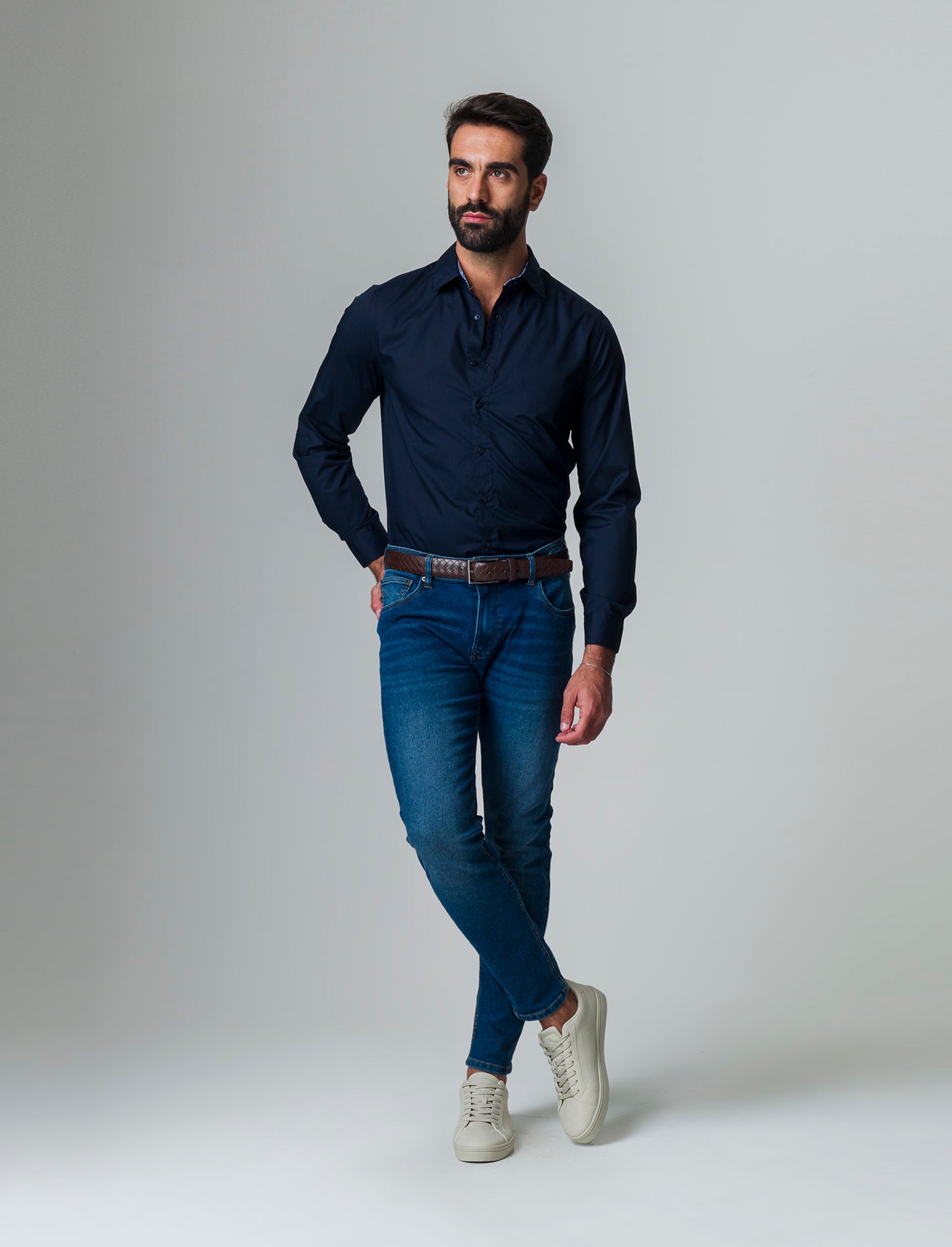 Camicia regular fit easy iron unita ed a fantasia da uomo - Blu