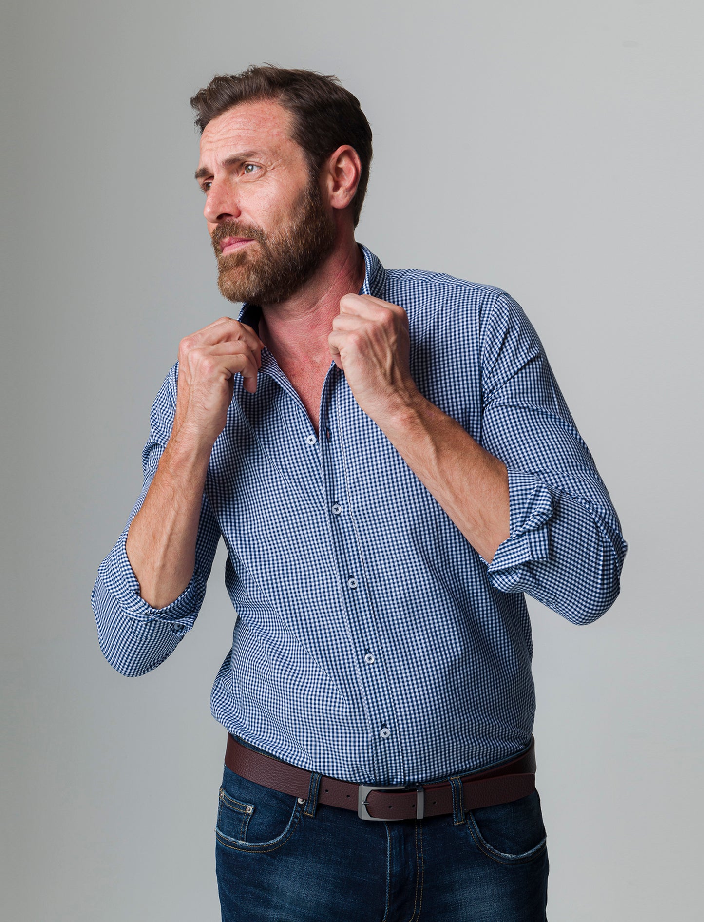Camicia regular fit easy iron unita ed a fantasia da uomo - navy