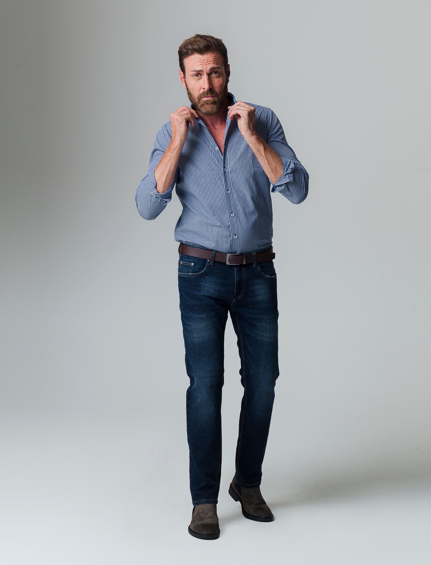 Camicia regular fit easy iron unita ed a fantasia da uomo - navy