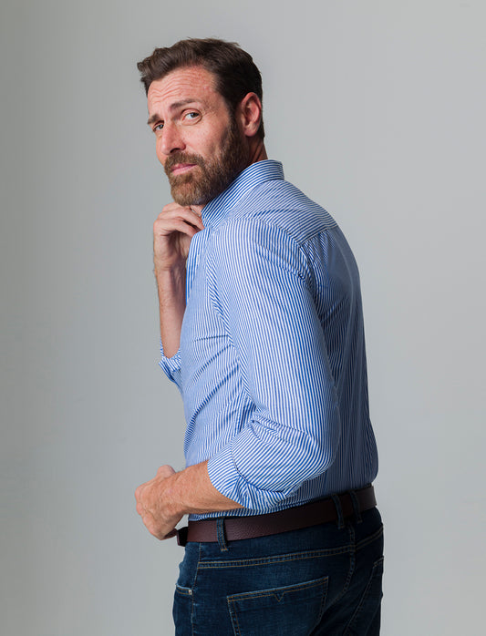 Camicia regular fit easy iron unita ed a fantasia da uomo - Bluette