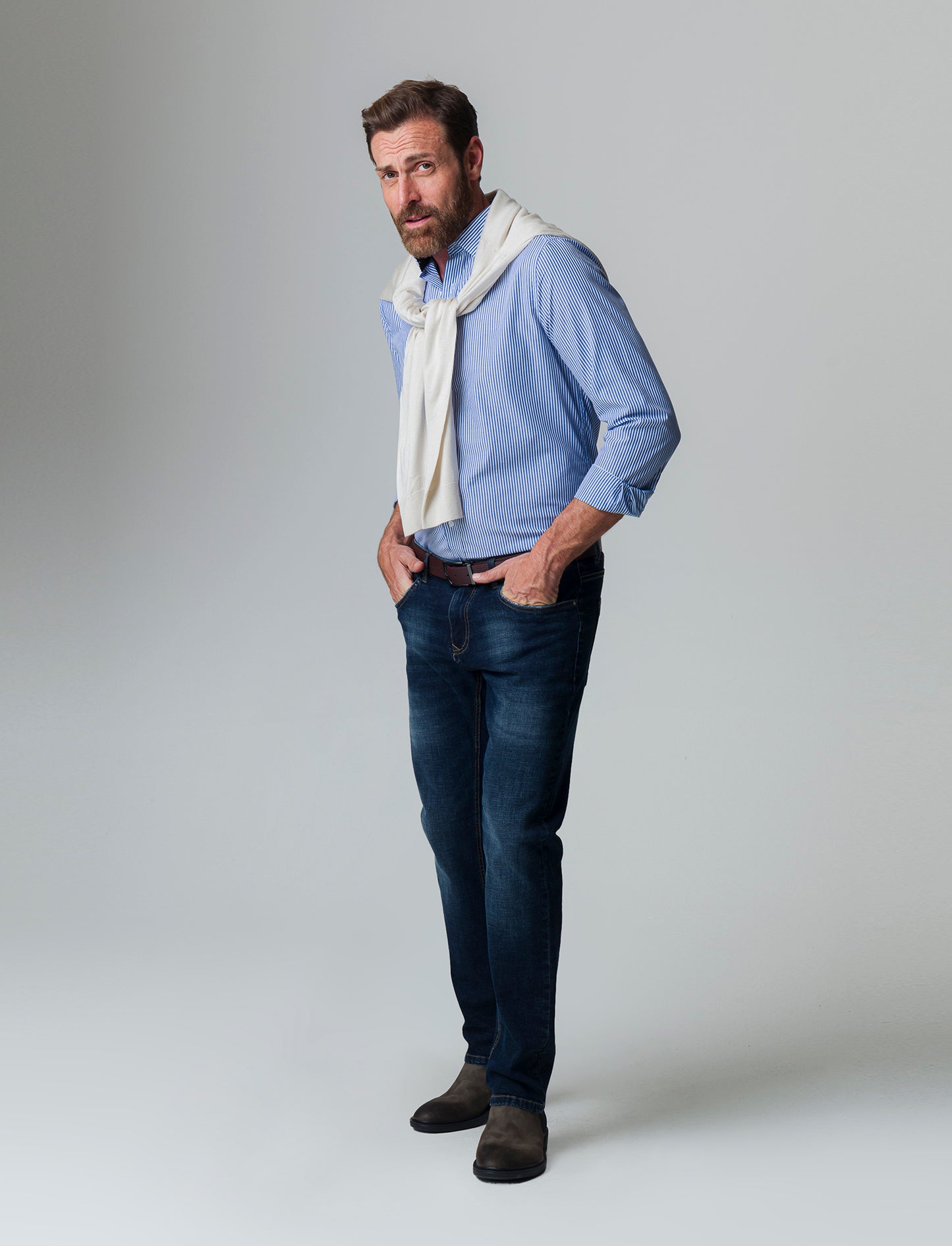 Camicia regular fit easy iron unita ed a fantasia da uomo - Bluette