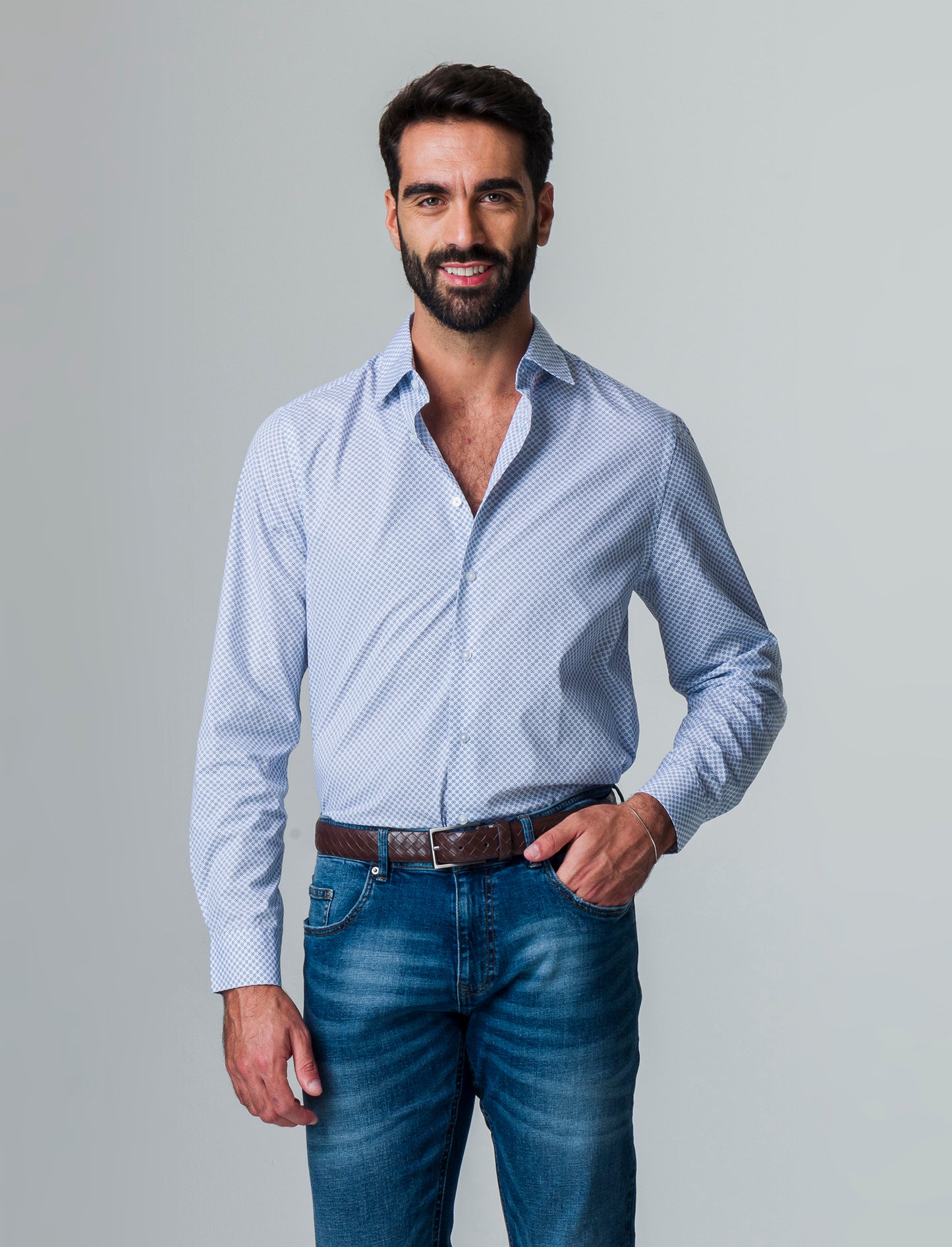 Man's regular fit micro pattern shirt - Grey