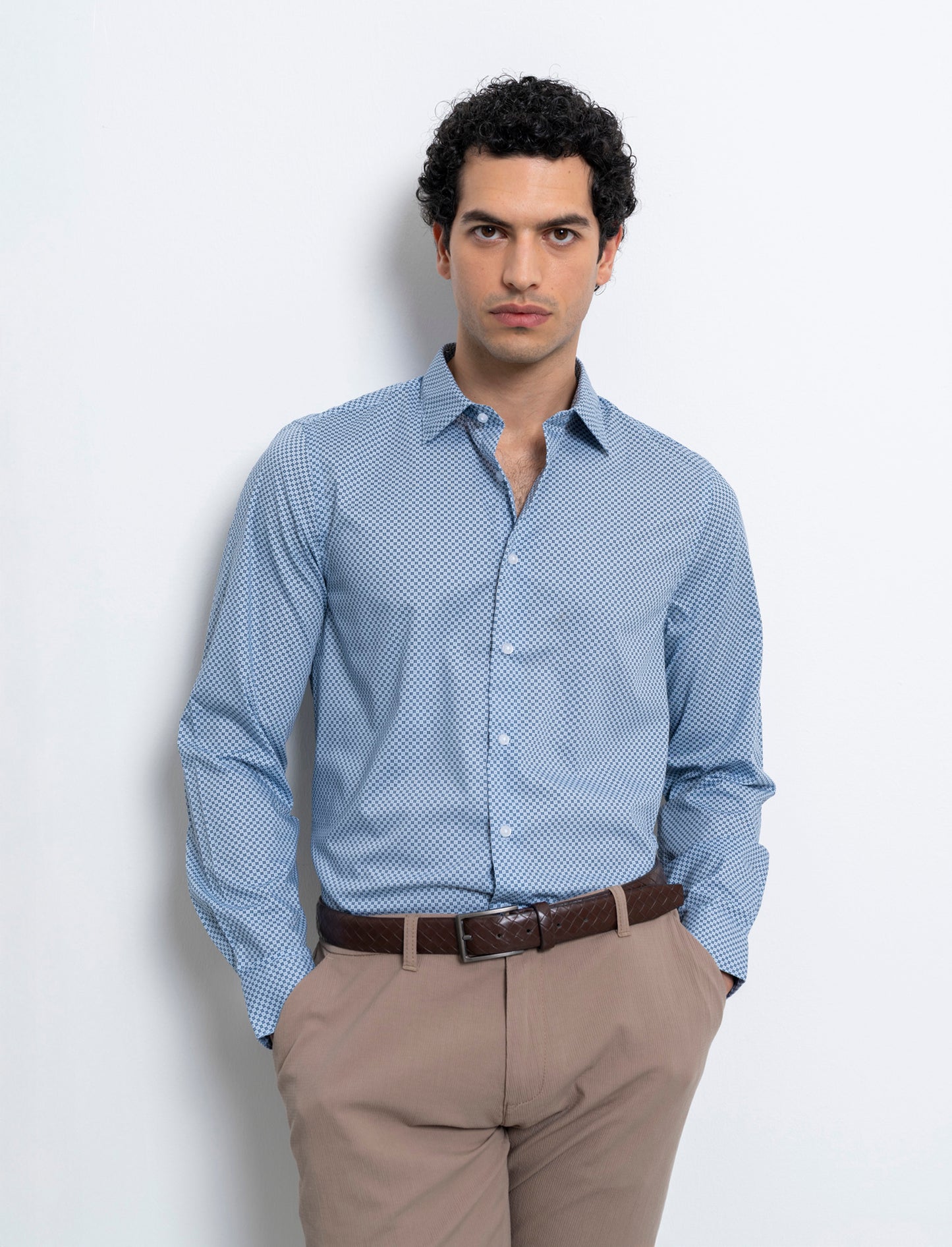 Camicia micro fantasia regular fit da uomo - Celeste