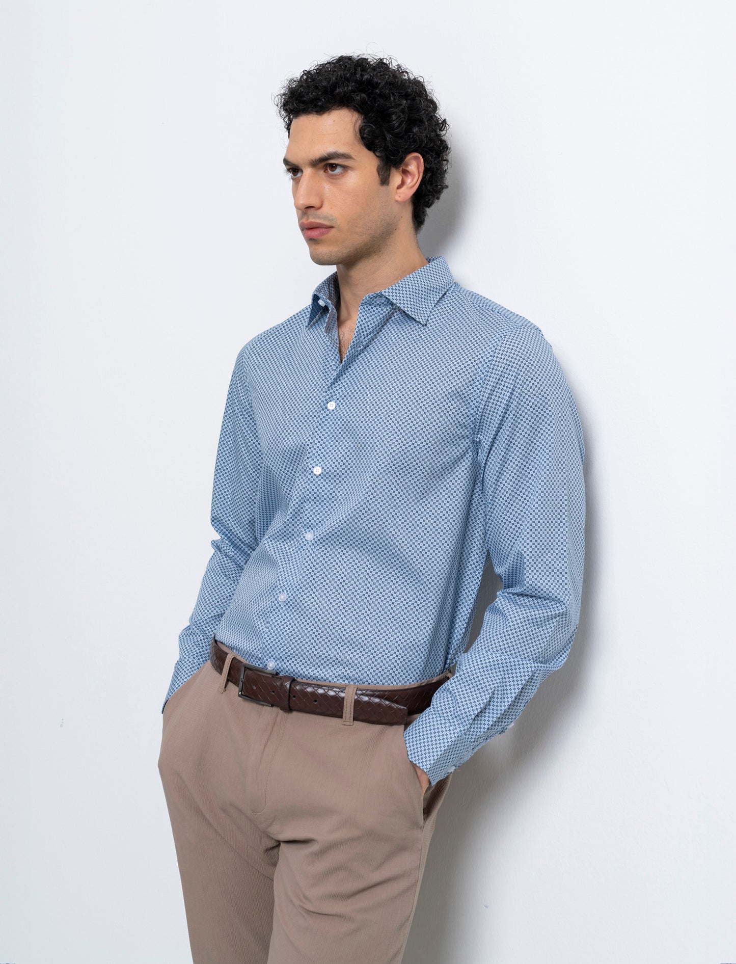Camicia micro fantasia regular fit da uomo - Celeste