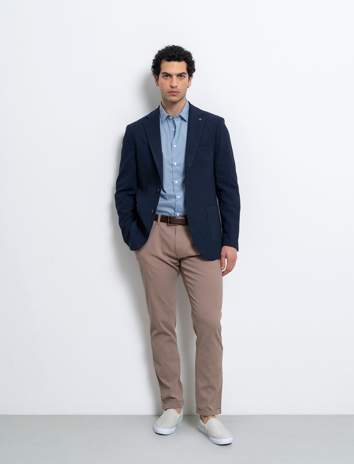 Camicia micro fantasia regular fit da uomo - Celeste
