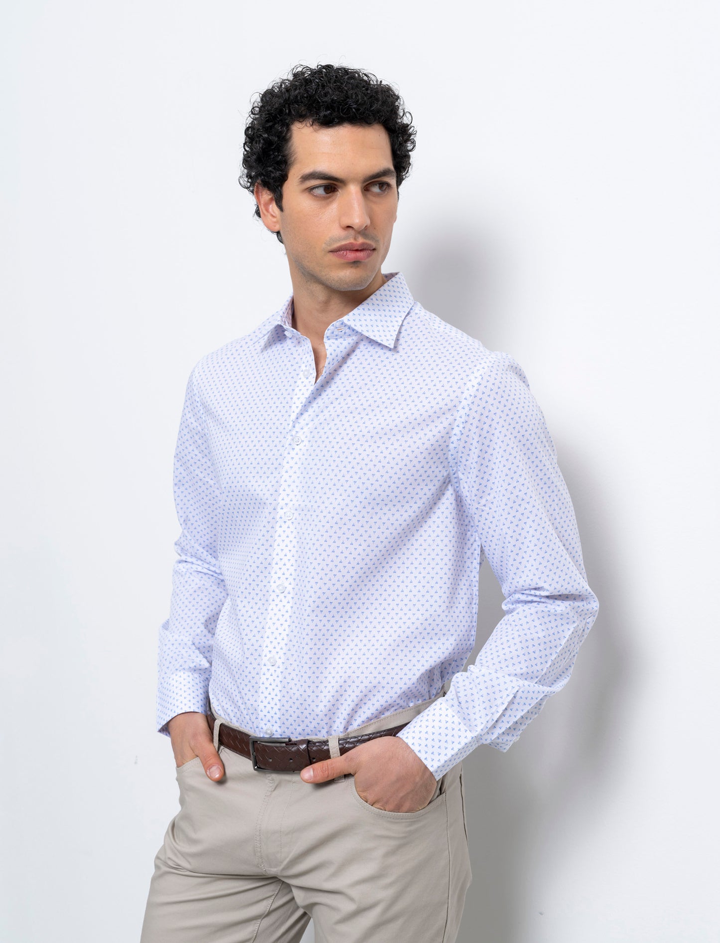 Camicia micro fantasia regular fit da uomo - Azzurro