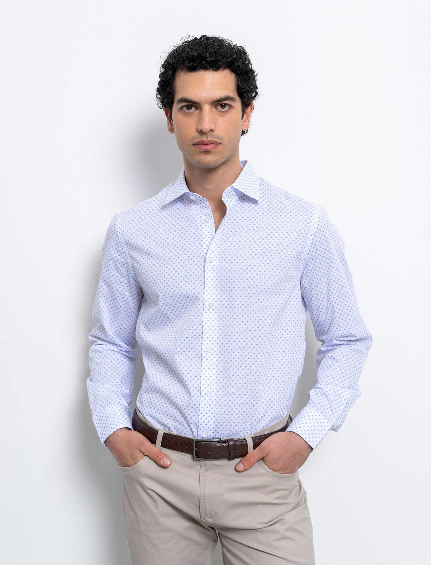 Camicia micro fantasia regular fit da uomo - Azzurro