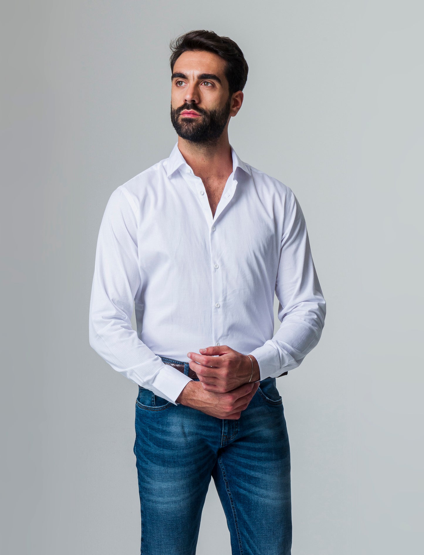 Camicia formal strutturata regular fit da uomo - Bianco
