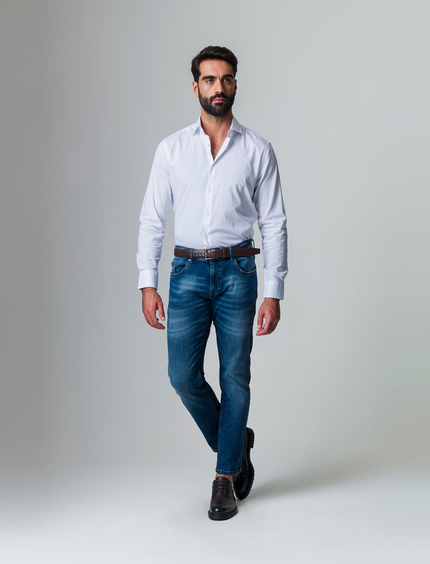 Camicia formal strutturata regular fit da uomo - Bianco