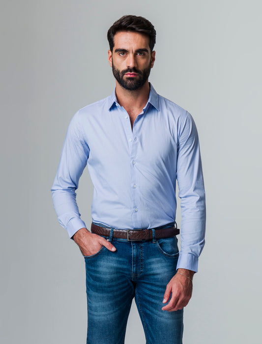 Man's slim fit stretch poplin shirt - Sky blue