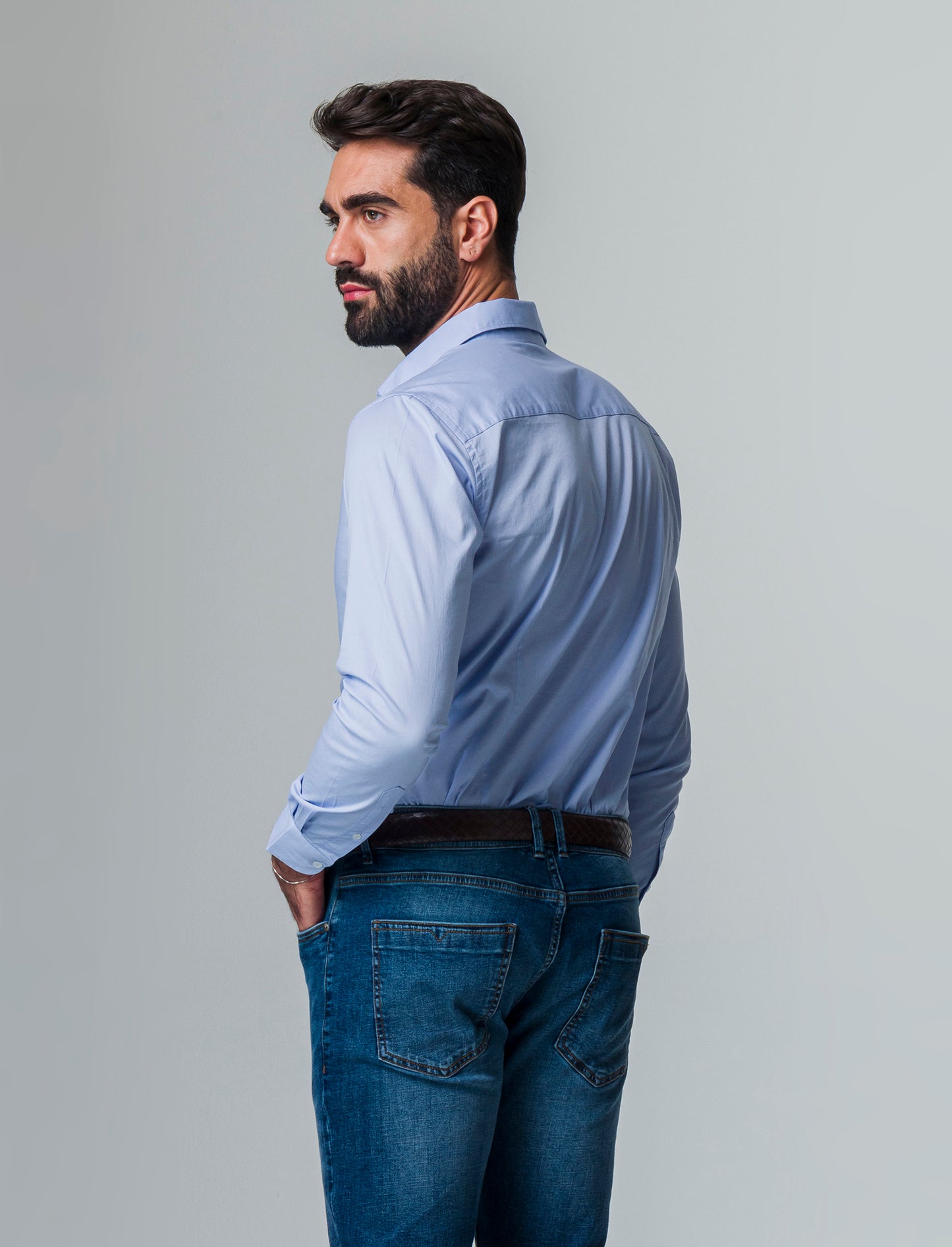 Man's slim fit stretch poplin shirt - Sky blue
