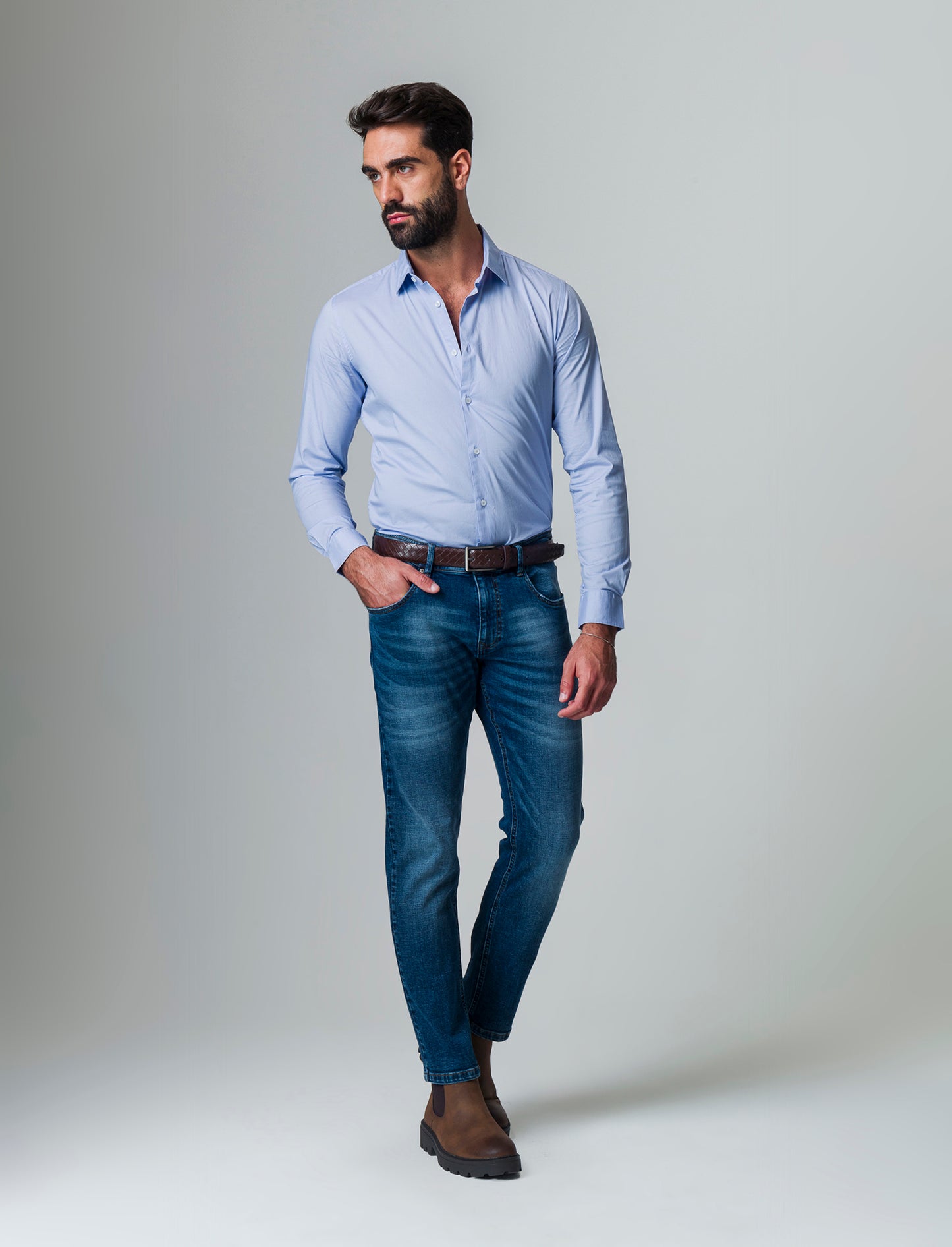 Man's slim fit stretch poplin shirt - Sky blue