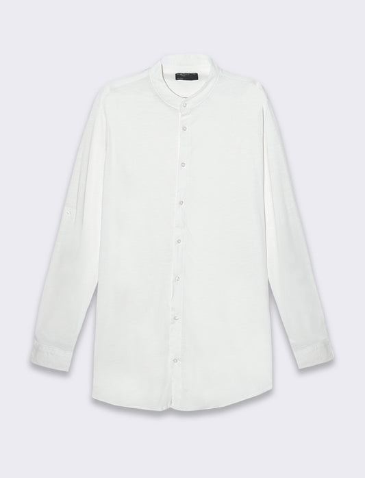 Man's slub jersey shirt with korean collar - White