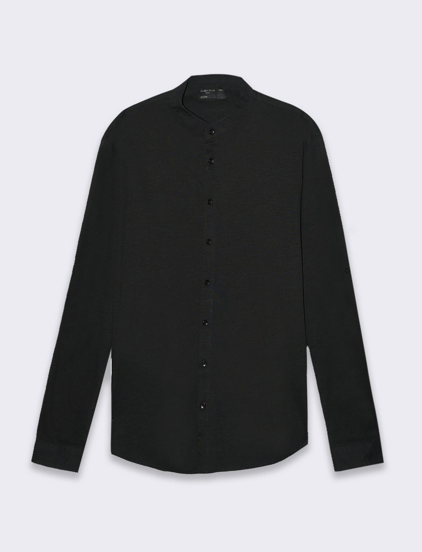 Camicia in jersey slub collo coreano da uomo - Nero