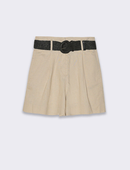 Short con cintura da donna - Beige corda