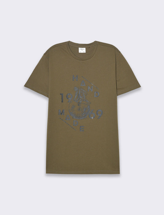 T-shirt in cotone con stampa regular fit da uomo - Verde kaki