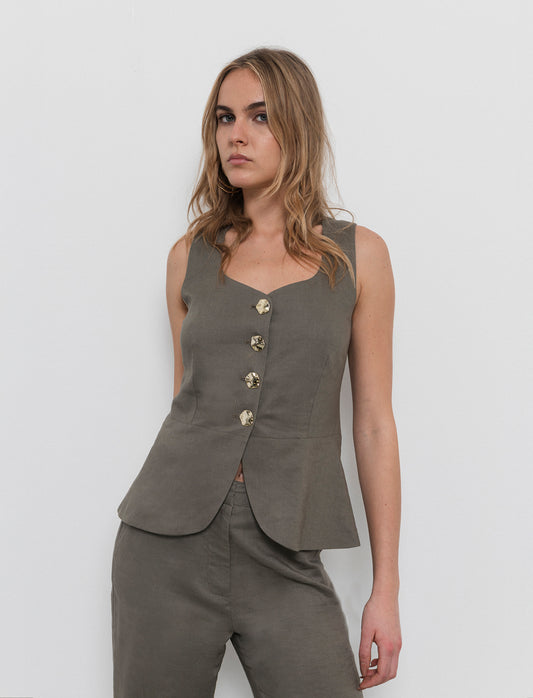 Gilet con bottoni gioiello da donna - Verde salvia