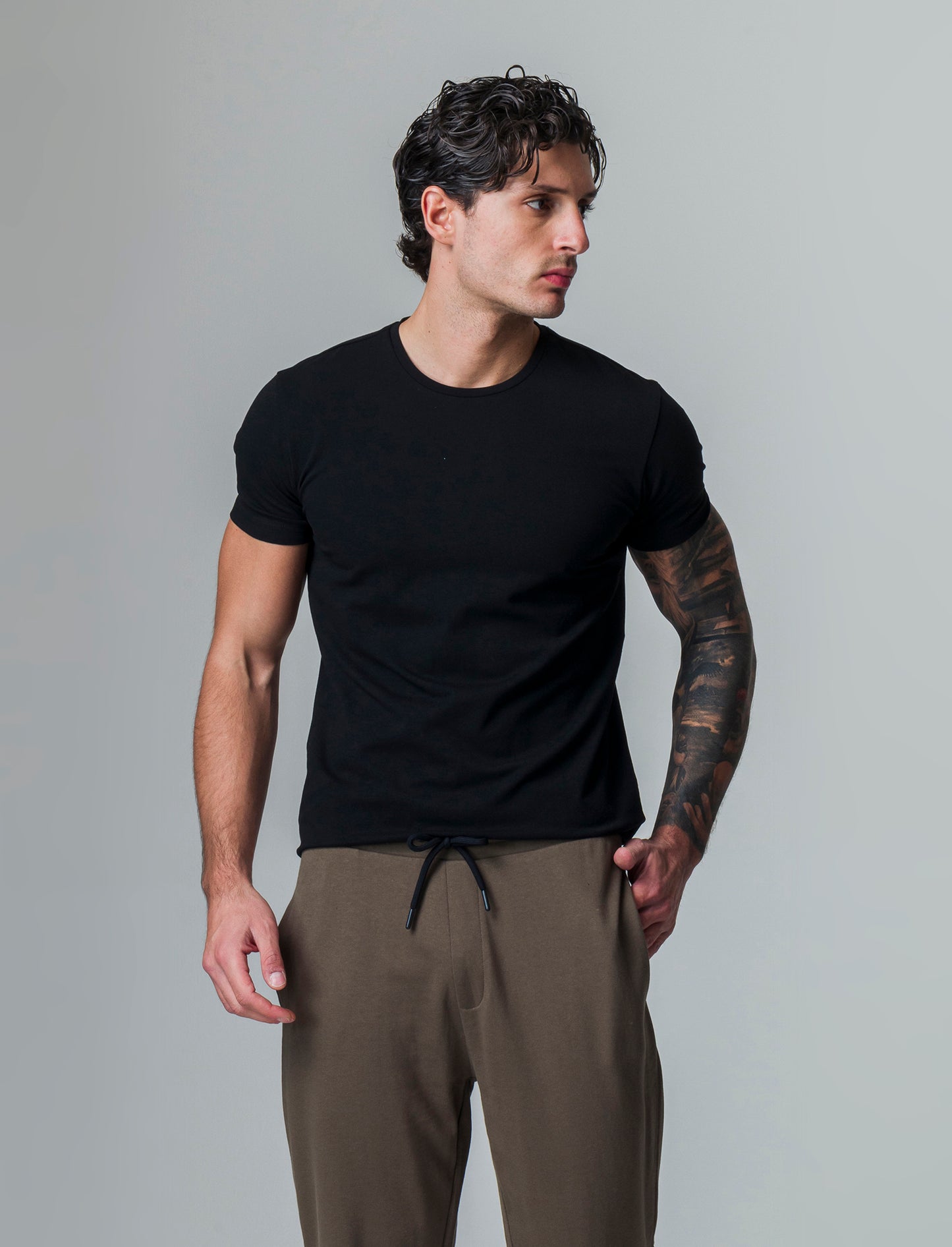 Man's slim fit cotton stretch basic t-shirt - Black