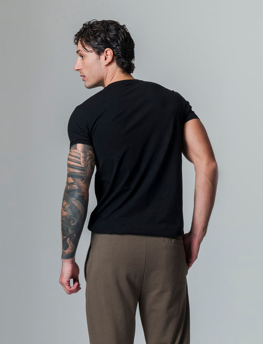 Man's slim fit cotton stretch basic t-shirt - Black