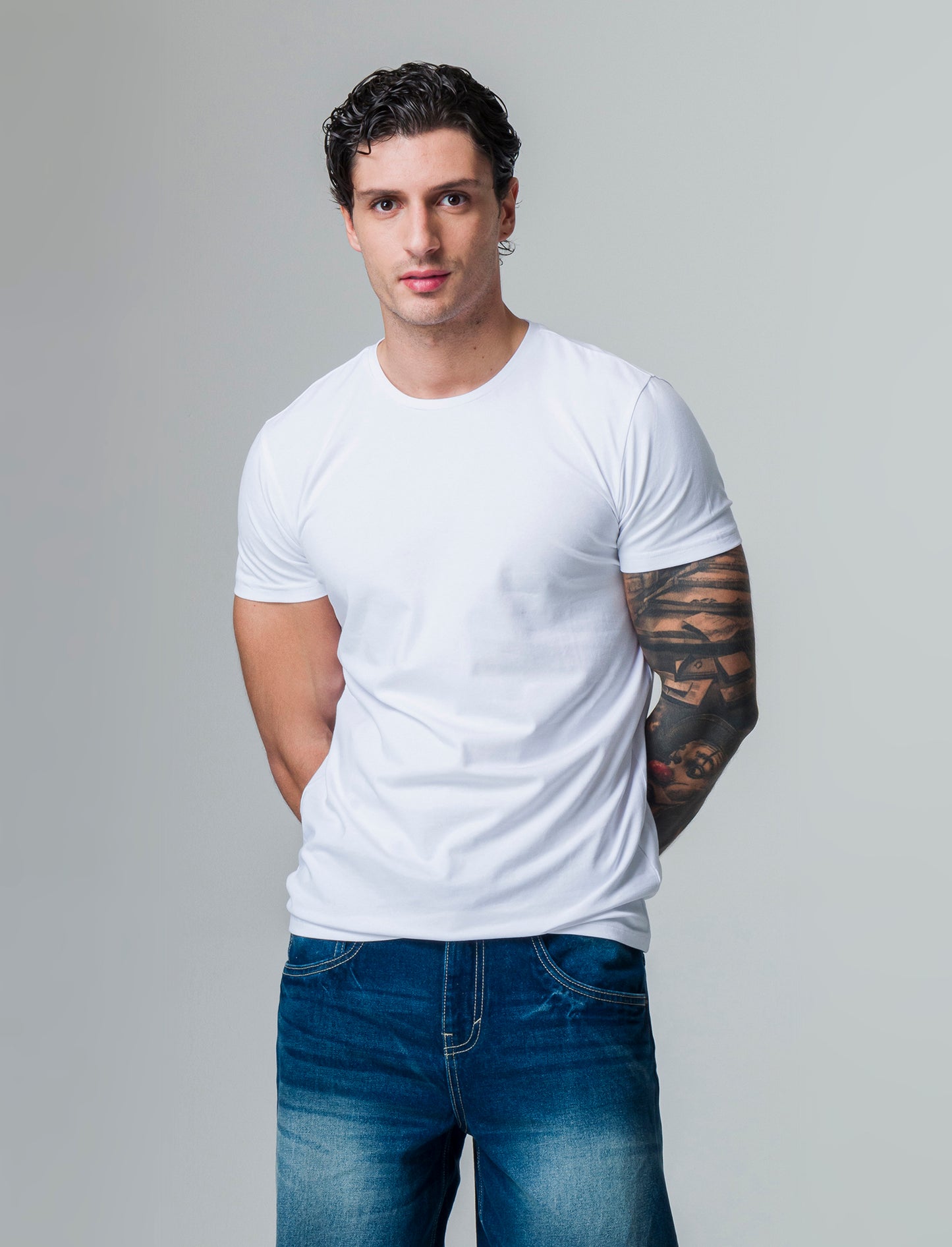 Man's slim fit cotton stretch basic t-shirt - White