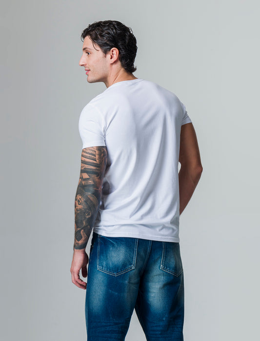 Man's slim fit cotton stretch basic t-shirt - White