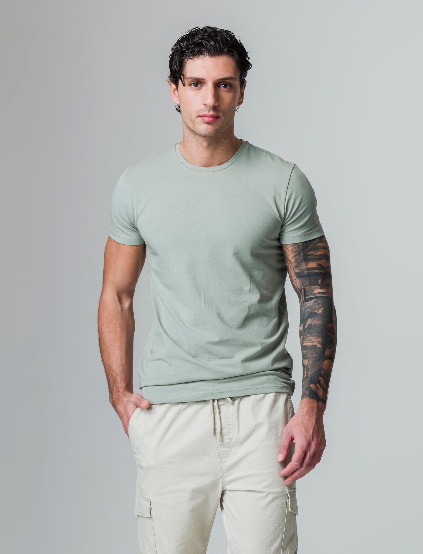 Man's slim fit cotton stretch basic t-shirt - Green