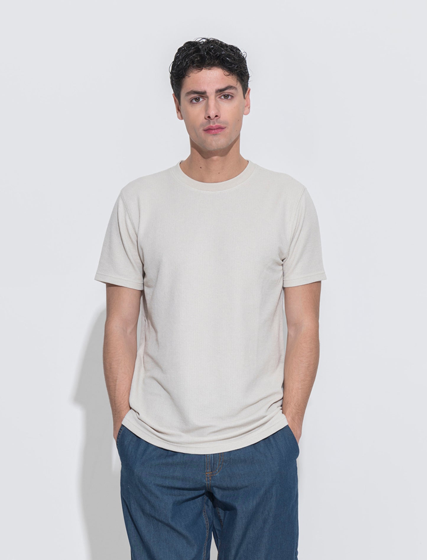 T-shirt waffle regular fit da uomo - Grigio ghiaccio