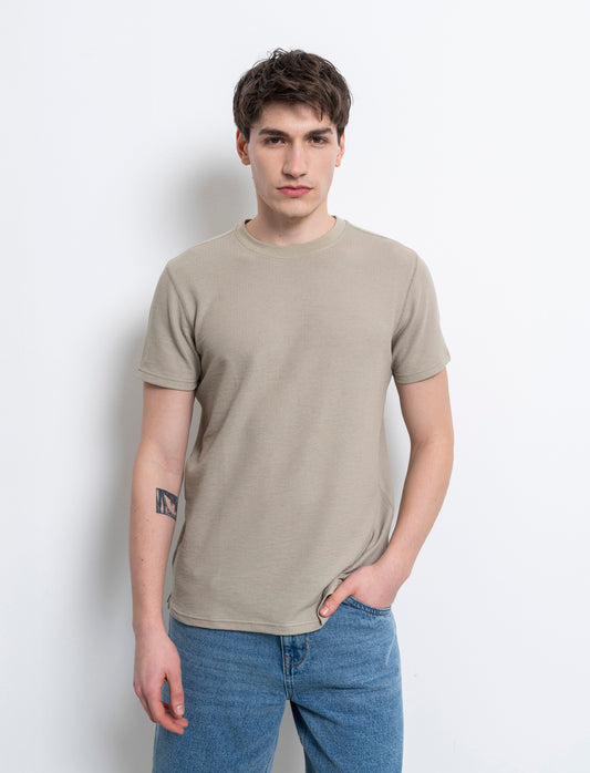 T-shirt waffle regular fit da uomo - Verde salvia
