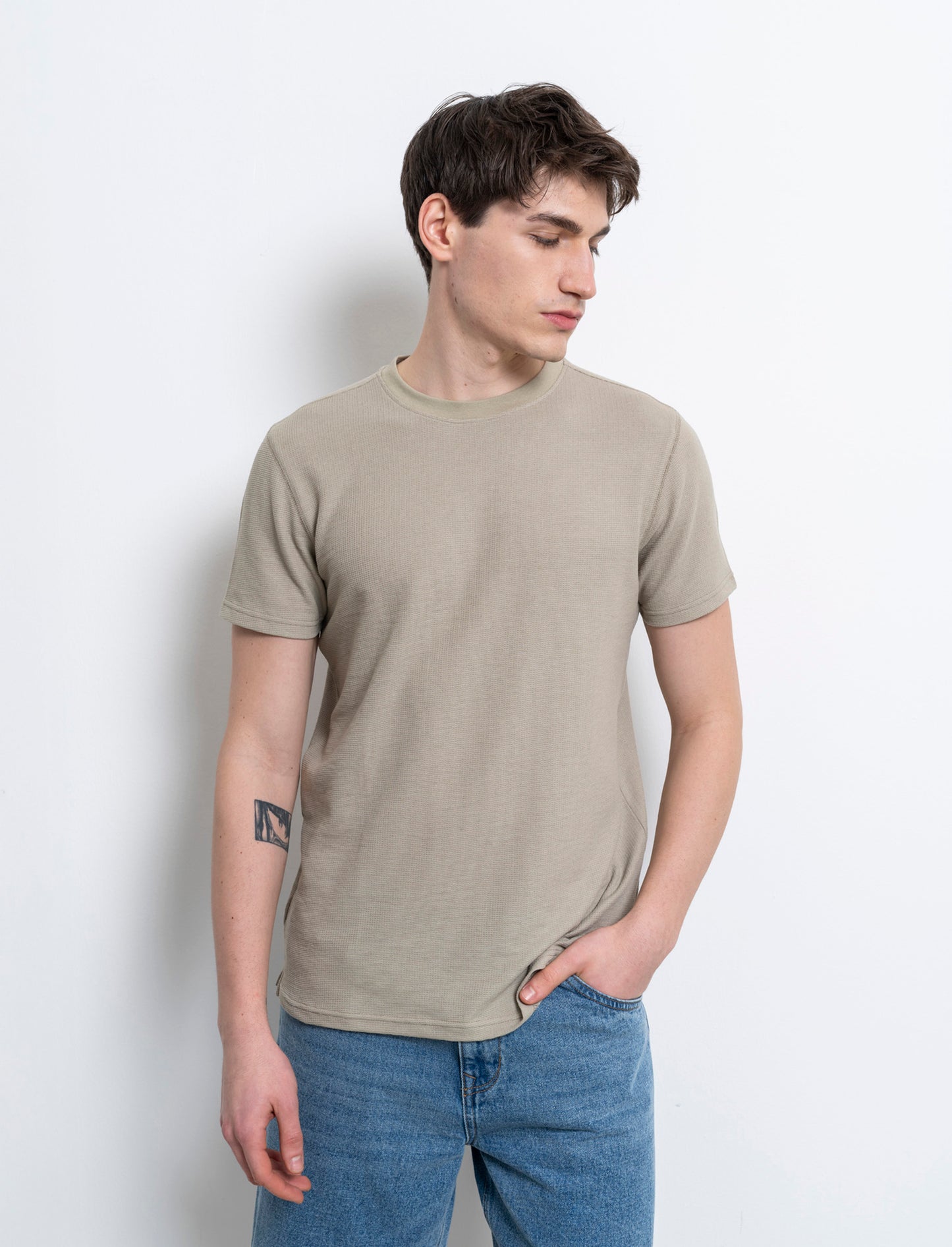 T-shirt waffle regular fit da uomo - Verde salvia