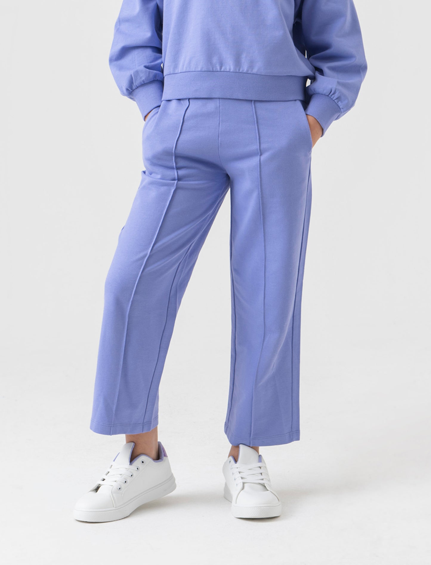 Jogger gamba larga con tasche da bambina - Azzurro