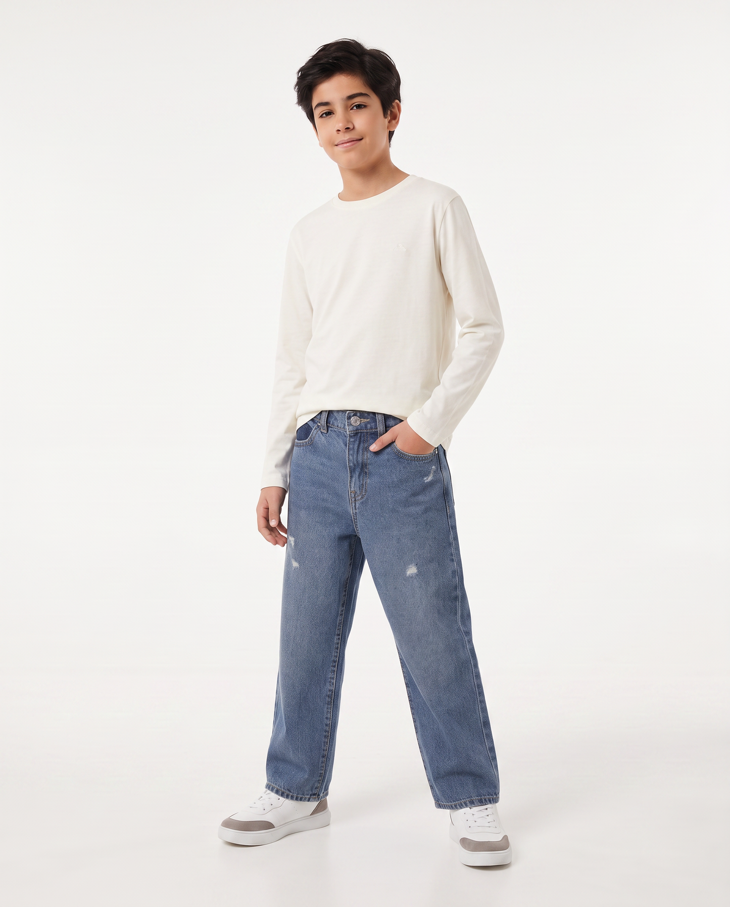 Jeans loose fit con scritta college - Denim