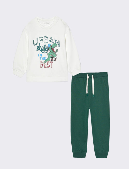 Tuta con felpa e jogger da neonato - Bianco latte