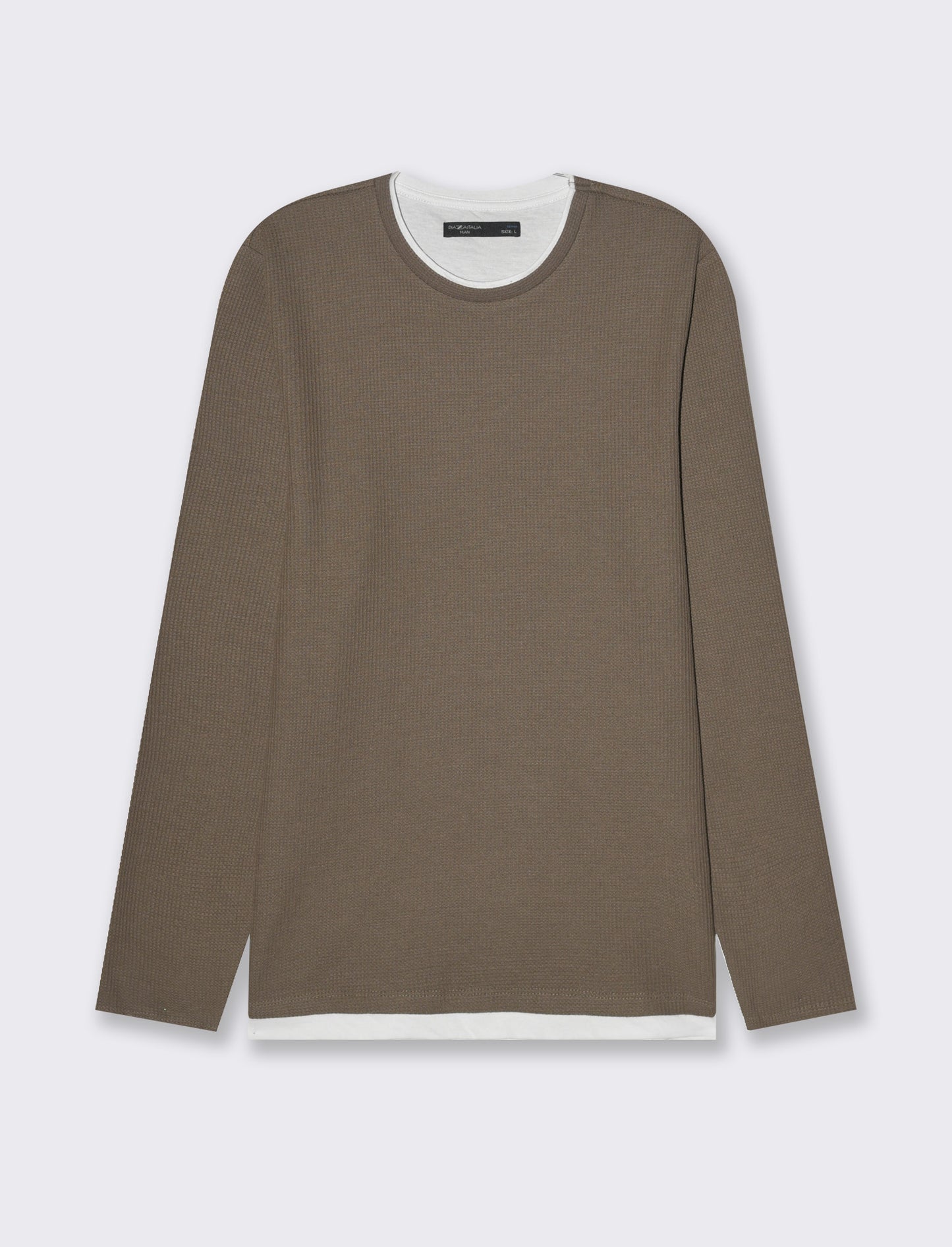 Man's waffle knit crew neck sweater - Grey