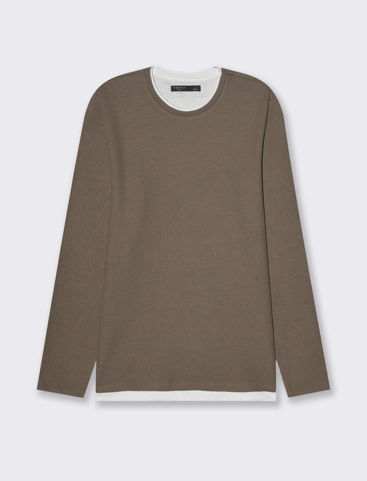 Maglia girocollo struttura waffel da uomo - Grigio fango