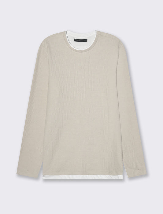 Maglia girocollo struttura waffel da uomo - Grigio ghiaccio