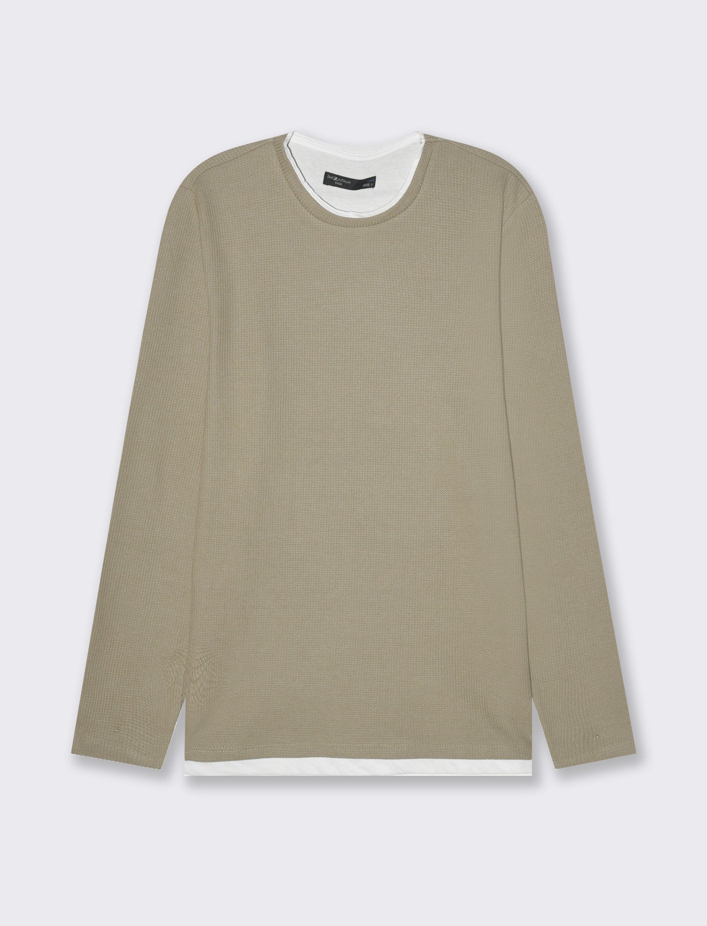 Maglia girocollo struttura waffel da uomo - Verde salvia