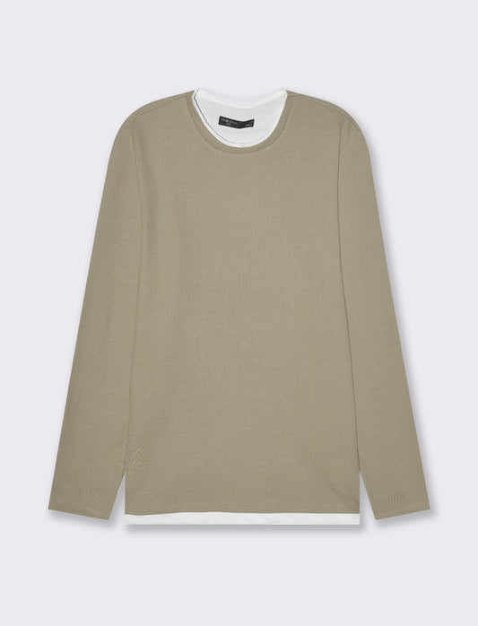 Maglia girocollo struttura waffel da uomo - Verde salvia