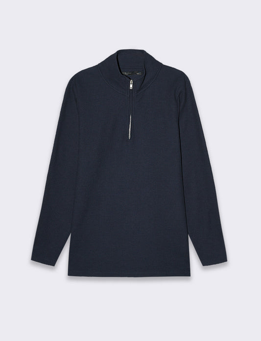 Maglia mezzo collo zip struttura waffel da uomo - Blu